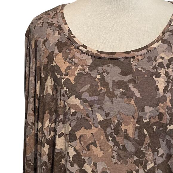 LOGO Abstract Pocket Tunic Womens XL Gray & Tan Knit Long Sleeve Casual Top - Picture 2 of 7